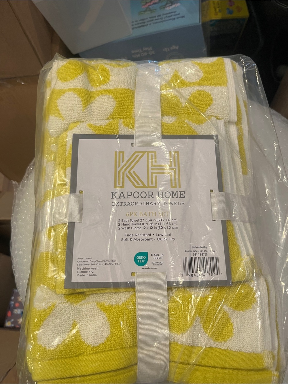 Kapoor Home 6PC Bath Towel Set - Yellow & White Floral